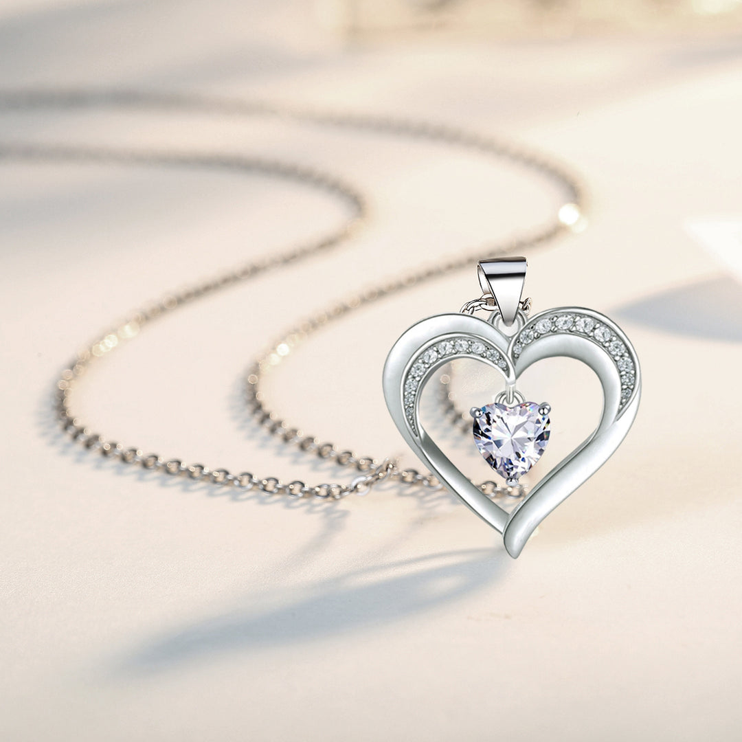 Jewelry Gift 18k White Gold Plated Love CZ Diamond Heart Women Pendant Necklace Image 3