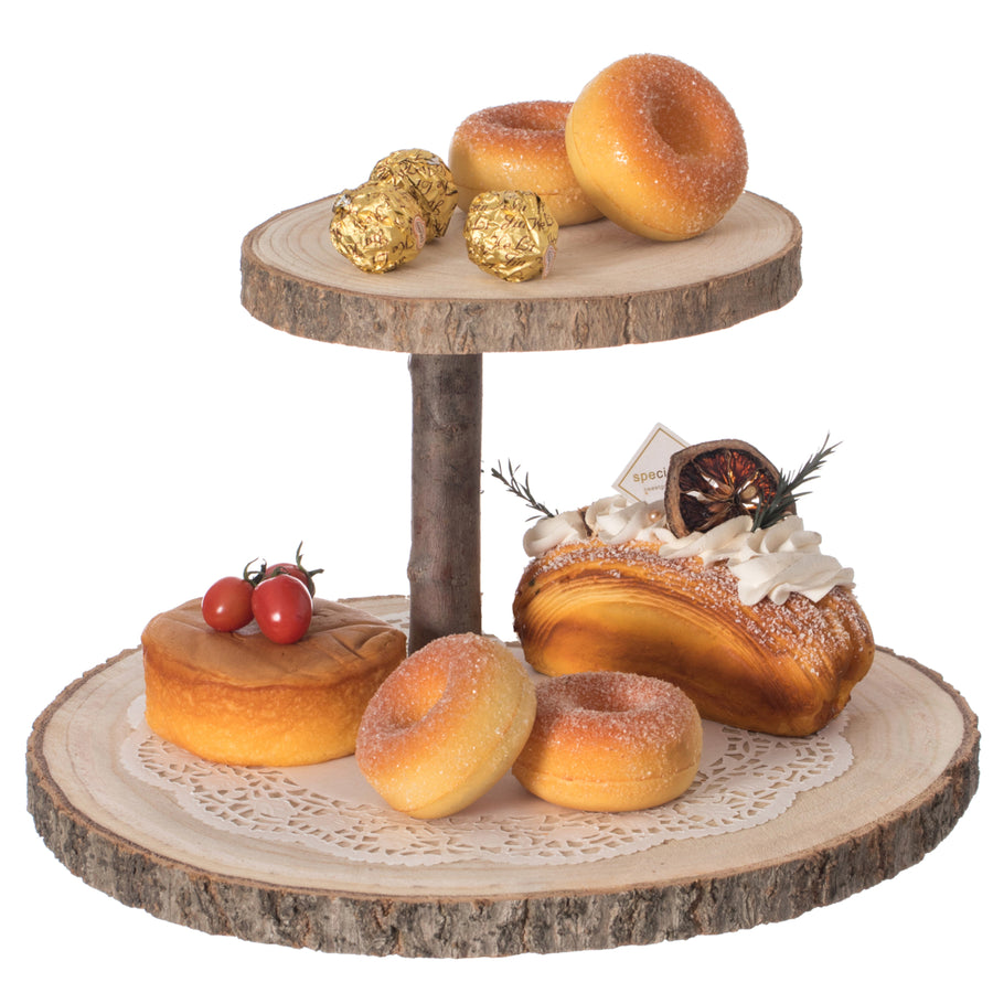 Two Tier Natural Wood Color Tree Bark Server Tray with Rustic AppealTwo Sizes Trays Image 1