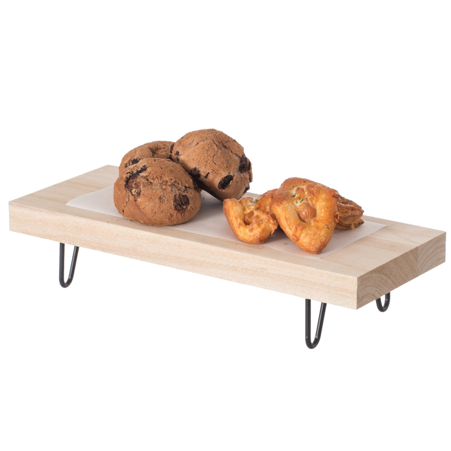 Decorative Natural Wood Rectangular Tray Serving Board with Black Metal Stand Image 1
