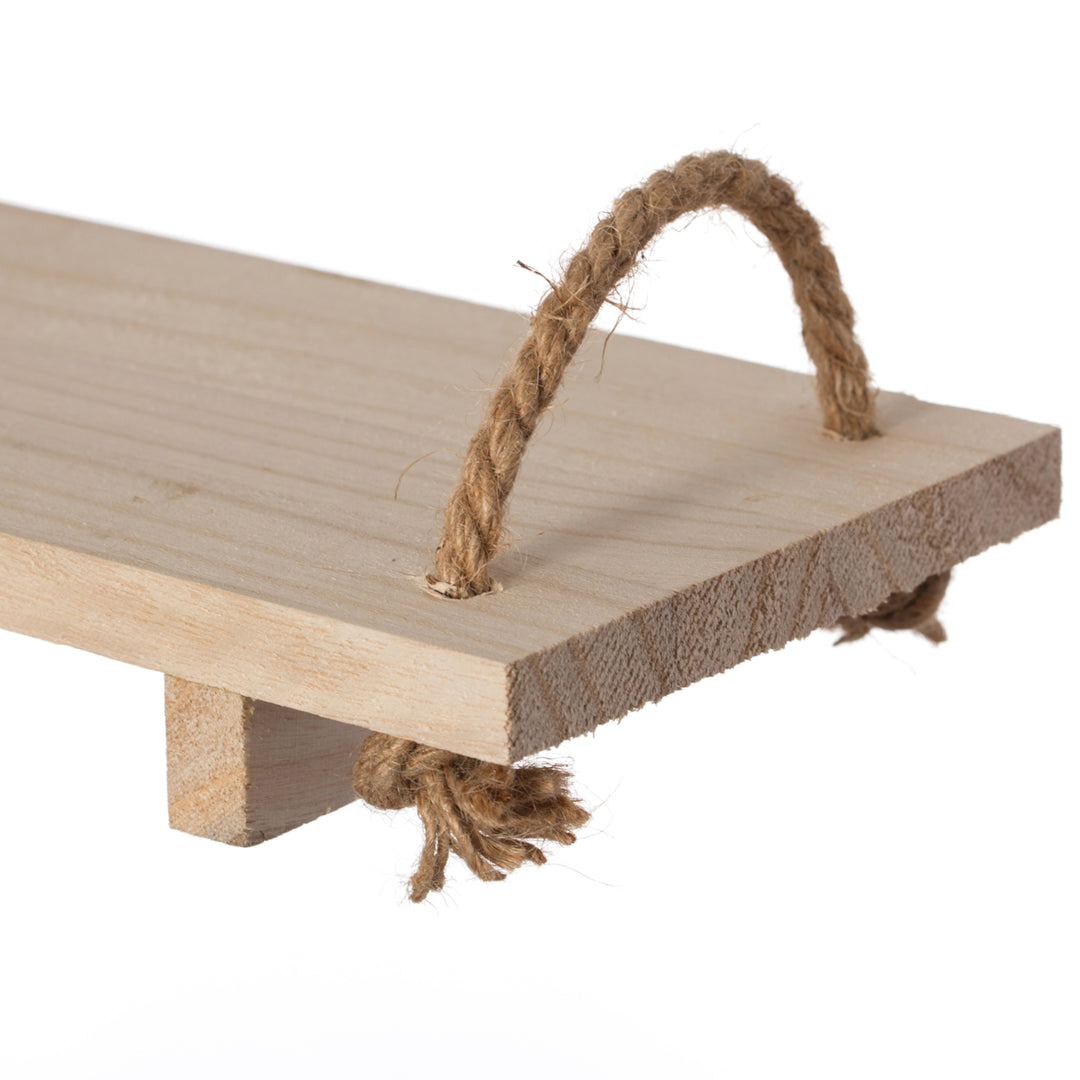 Decorative Natural Wood Rectangular Tray Serving Board with Rope Handles Image 7