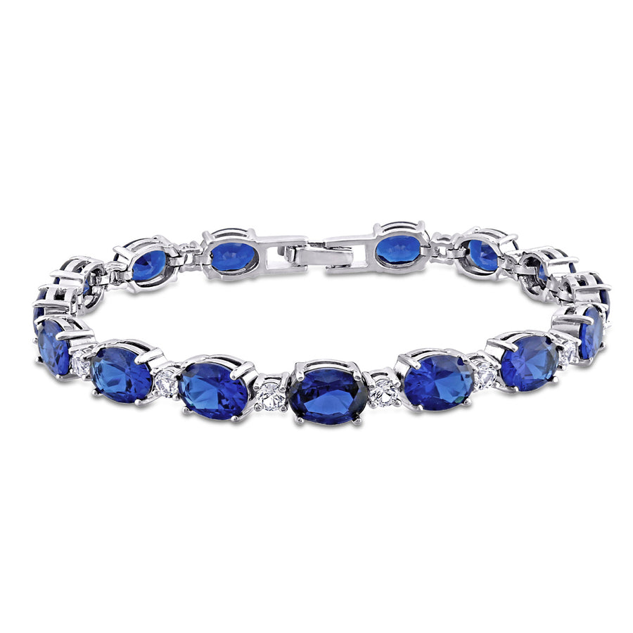 32 Carat (ctw) Lab-Created Blue and White Sapphire Bracelet in Sterling Silver (7 Inches) Image 1