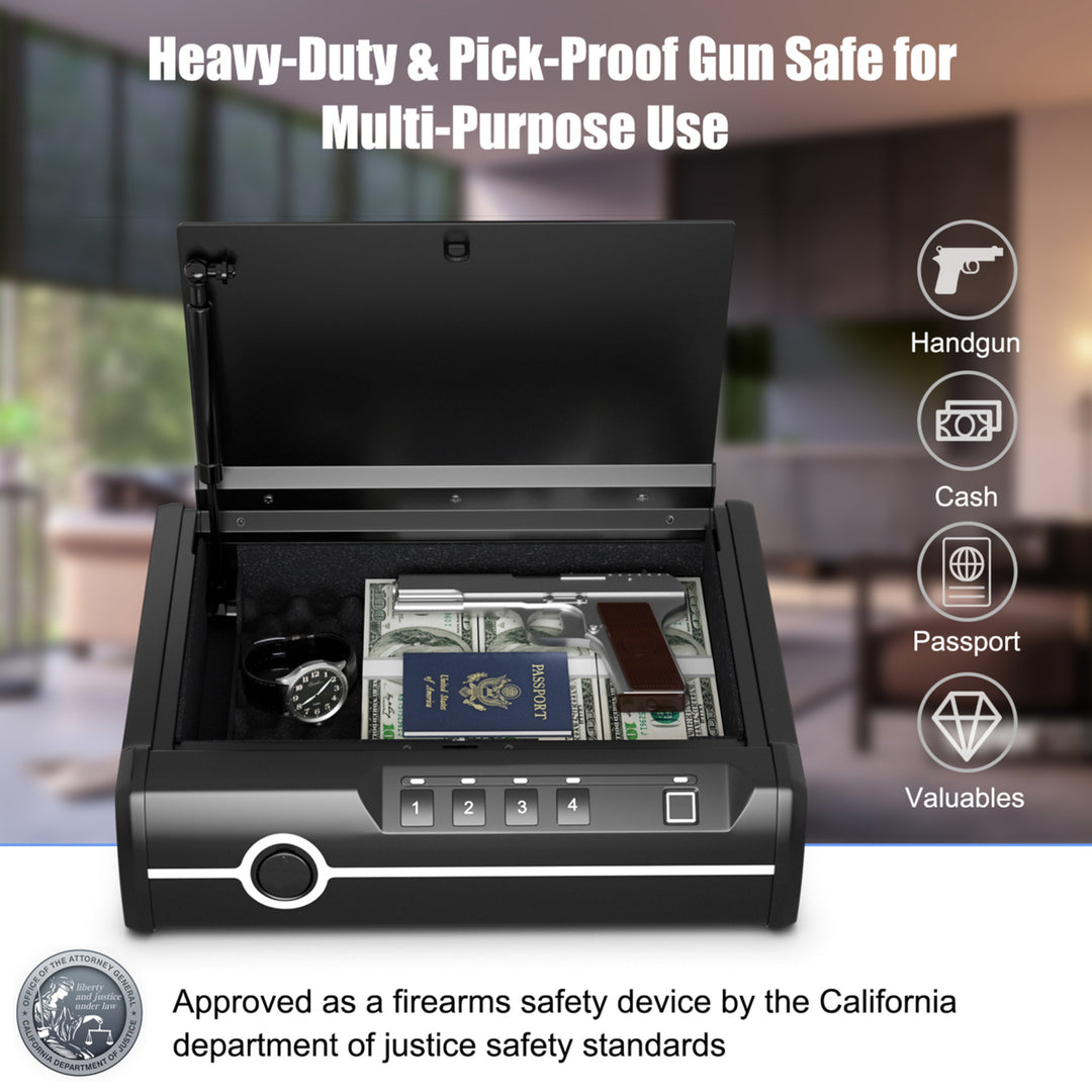Pistol Safe Handgun Safe Steel Gun Security w/ Biometric Fingerprint Lock Image 6