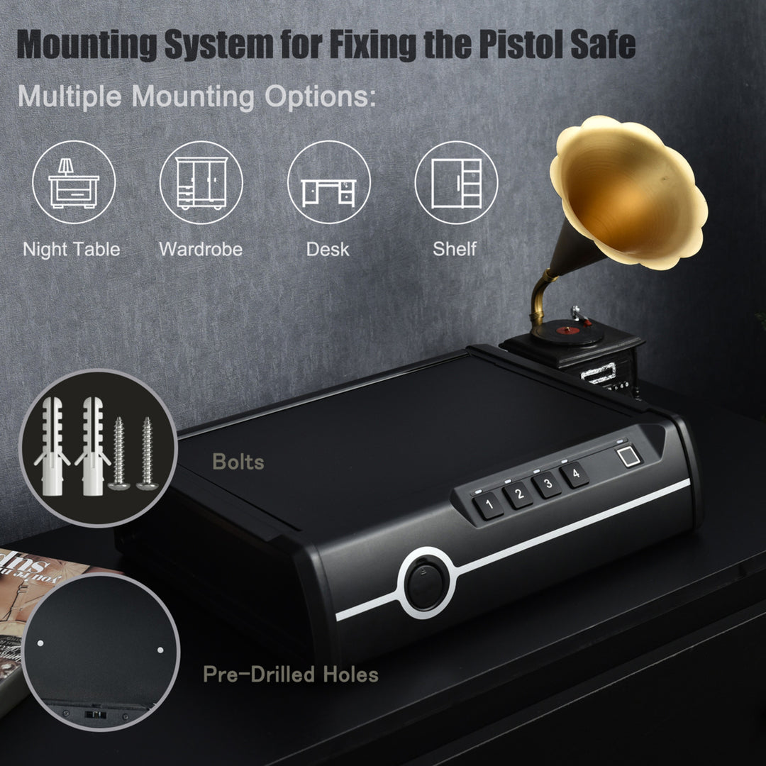 Pistol Safe Handgun Safe Steel Gun Security w/ Biometric Fingerprint Lock Image 8
