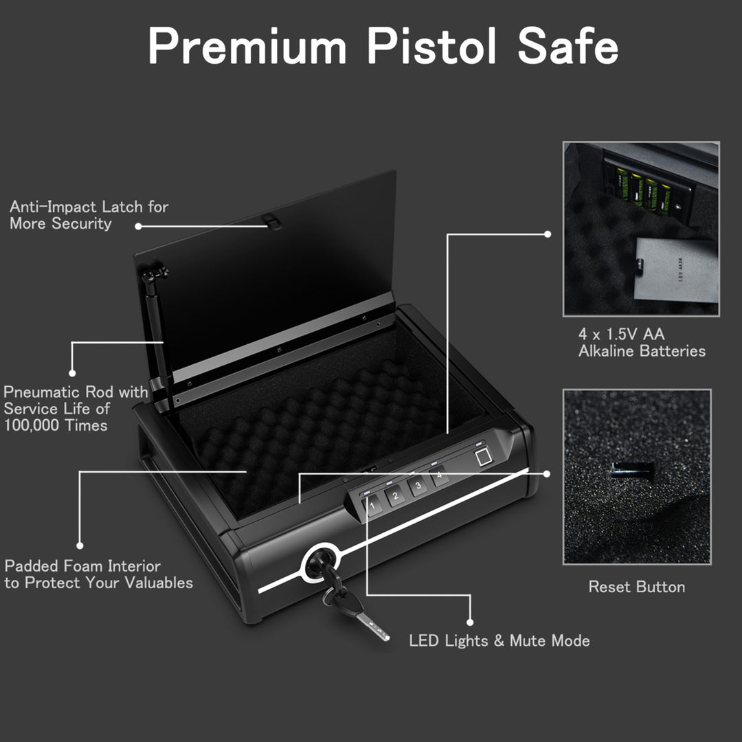 Pistol Safe Handgun Safe Steel Gun Security w/ Biometric Fingerprint Lock Image 10