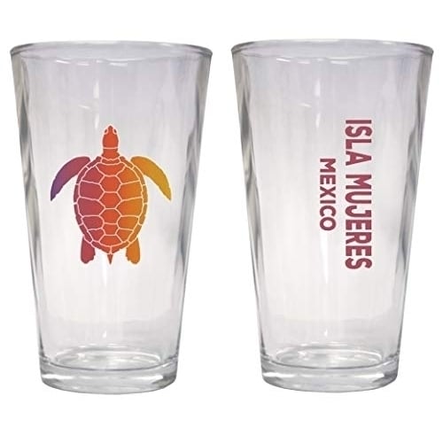 Isla Mujeres Mexico Souvenir 16 oz Pint Glass Turtle Design Image 1
