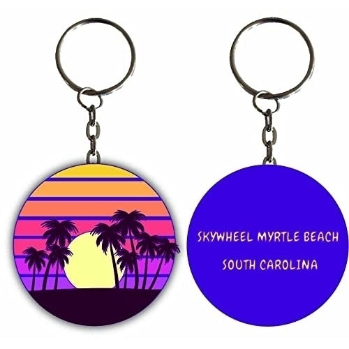 Skywheel Myrtle Beach South Carolina Sunset Palm Metal Keychain Image 1