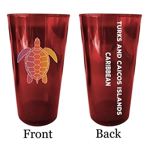 Turks And Caicos Islands Caribbean Souvenir 16 oz Red Plastic Pint Glass 4-Pack Image 1