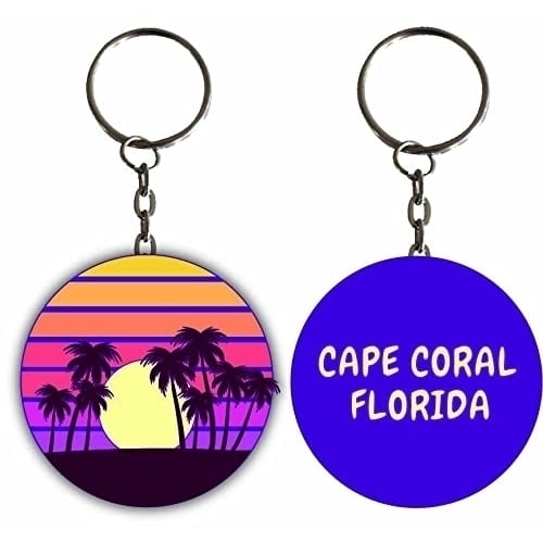 Cape Coral Florida Sunset Palm Metal Keychain Image 1