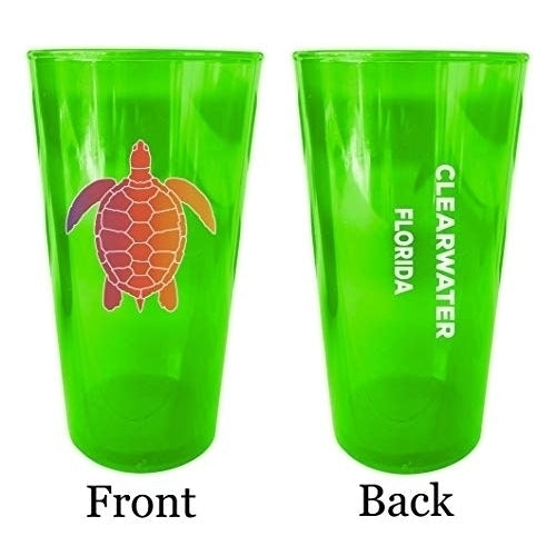 Clearwater Florida Souvenir 16 oz Green Plastic Pint Glass 4-Pack Image 1