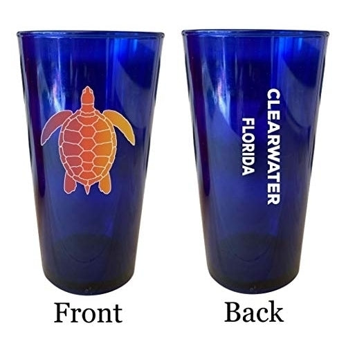 Clearwater Florida Souvenir 16 oz Blue Plastic Pint Glass 4-Pack Image 1