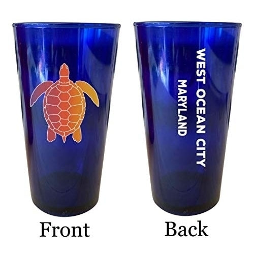 West Ocean City Maryland Souvenir 16 oz Blue Plastic Pint Glass 4-Pack Image 1