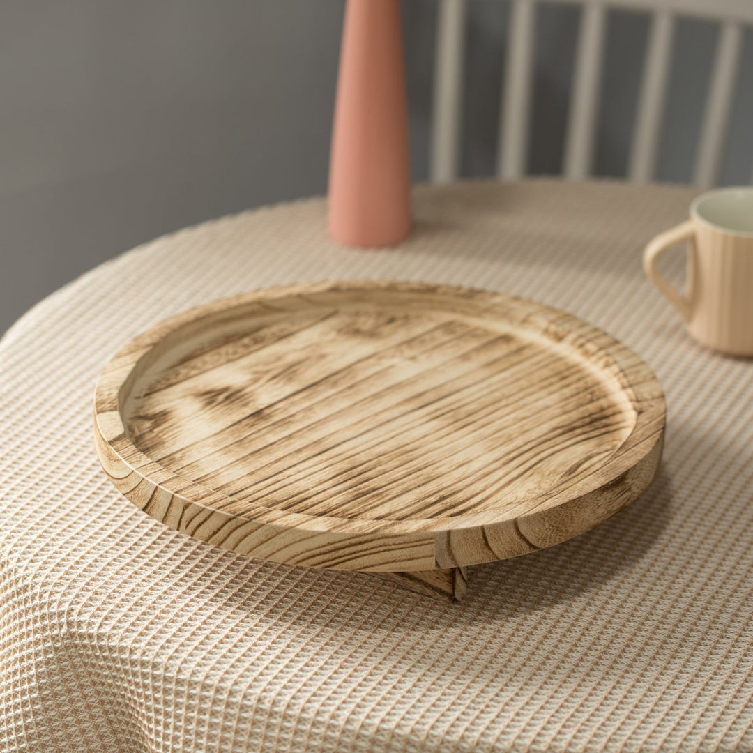Natural Wooden Round Dish Ornament Slice Tray Table Charger with Height Image 3