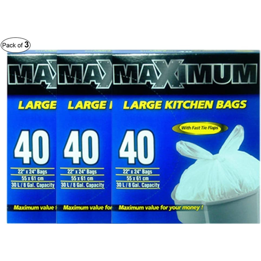 Maximum Large Kitchen Bags With Fast Tie Flaps (40 Bags) (Pack of 3) Image 1