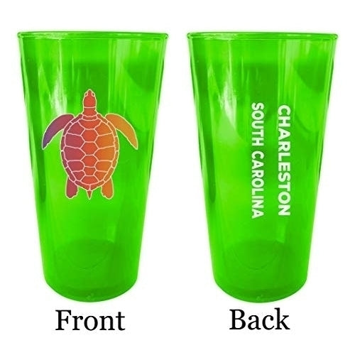 Charleston South Carolina Souvenir 16 oz Green Plastic Pint Glass 4-Pack Image 1