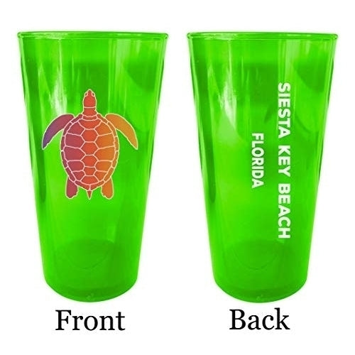 Siesta Key Beach Florida Souvenir 16 oz Green Plastic Pint Glass 4-Pack Image 1