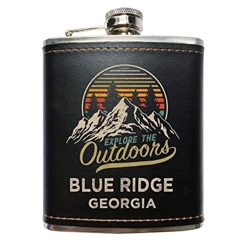 Blue Ridge Georgia Explore the Outdoors Souvenir Black Leather Wrapped Stainless Steel 7 oz Flask Image 1