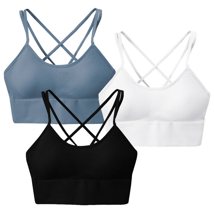 3Packs Women Cross Back Sport Bras Padded Strappy Medium Support Bras Sexy Fitness Tank Tops with Removable Pads Image 4