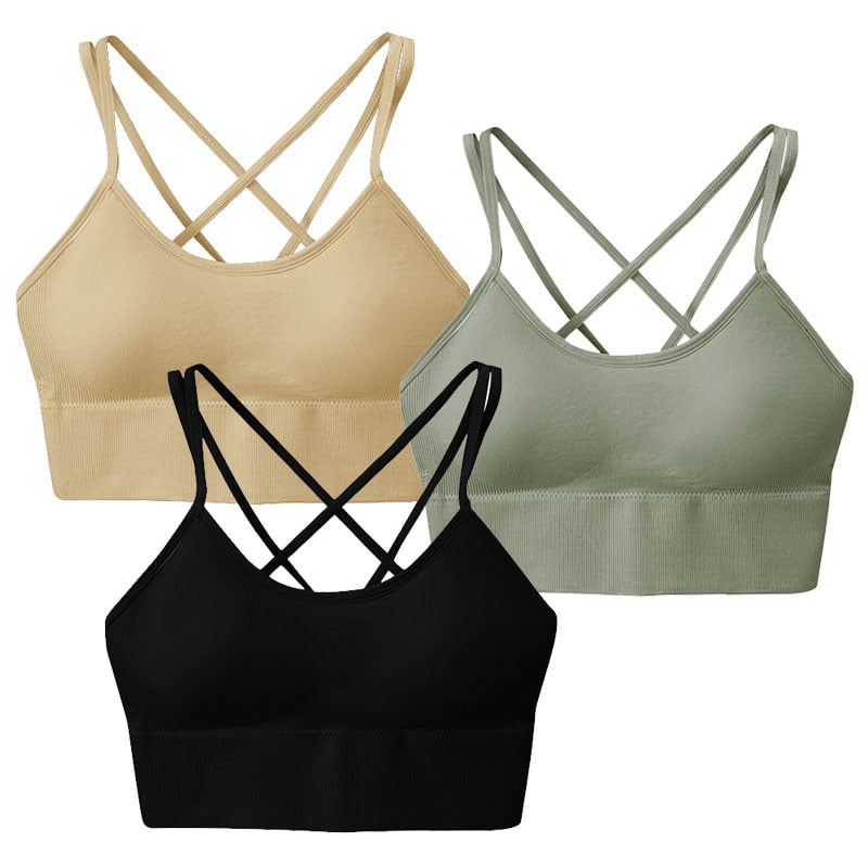 3Packs Women Cross Back Sport Bras Padded Strappy Medium Support Bras Sexy Fitness Tank Tops with Removable Pads Image 1