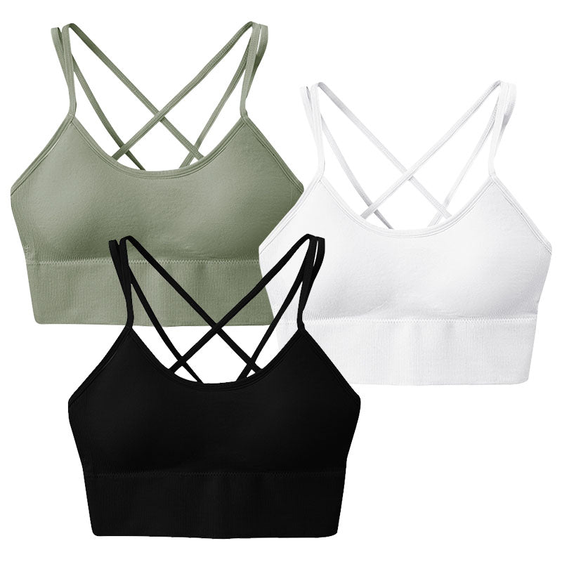 3Packs Women Cross Back Sport Bras Padded Strappy Medium Support Bras Sexy Fitness Tank Tops with Removable Pads Image 7