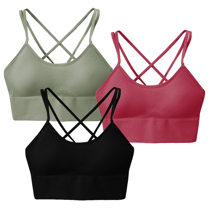 3Packs Women Cross Back Sport Bras Padded Strappy Medium Support Bras Sexy Fitness Tank Tops with Removable Pads Image 8