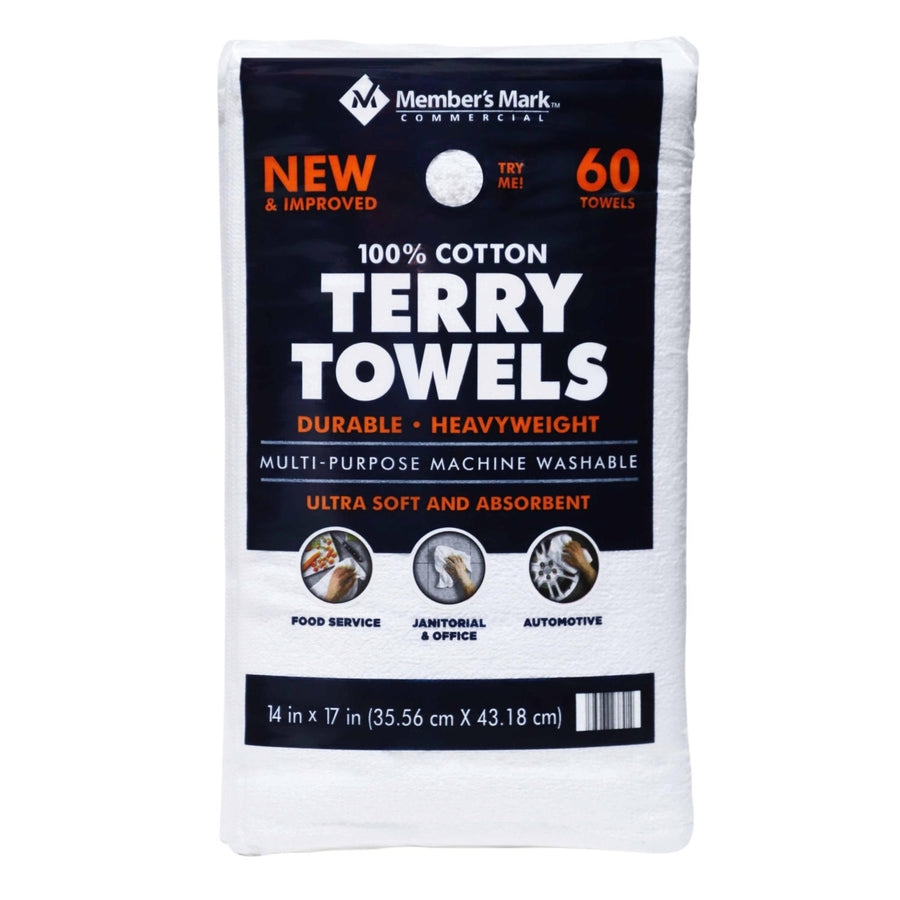 Members Mark 100% Cotton Terry Towels14" x 17" (60 Count) Image 1
