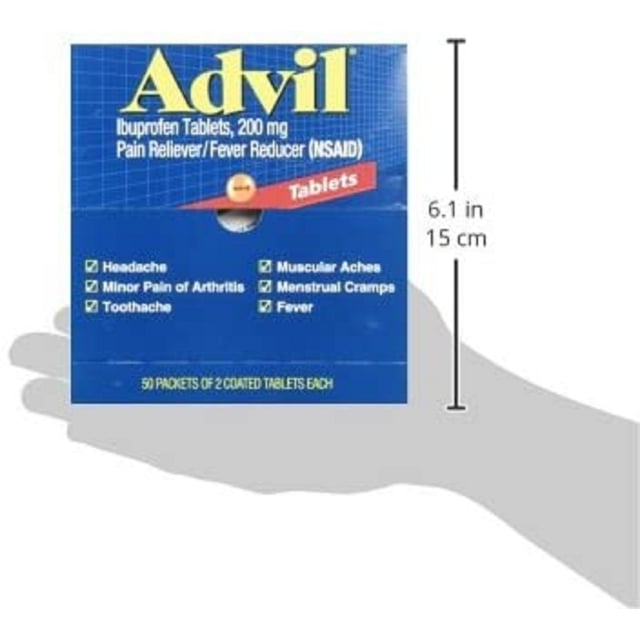 Advil Tablets Pain Reliever 50 Packets of 2 Tablets (200mg each) Image 3