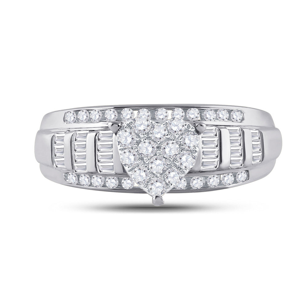 1/2 Carat (ctw G-HI1-I2) Diamond Engagement Heart Ring Bridal Wedding Set in 10K White Gold Image 4