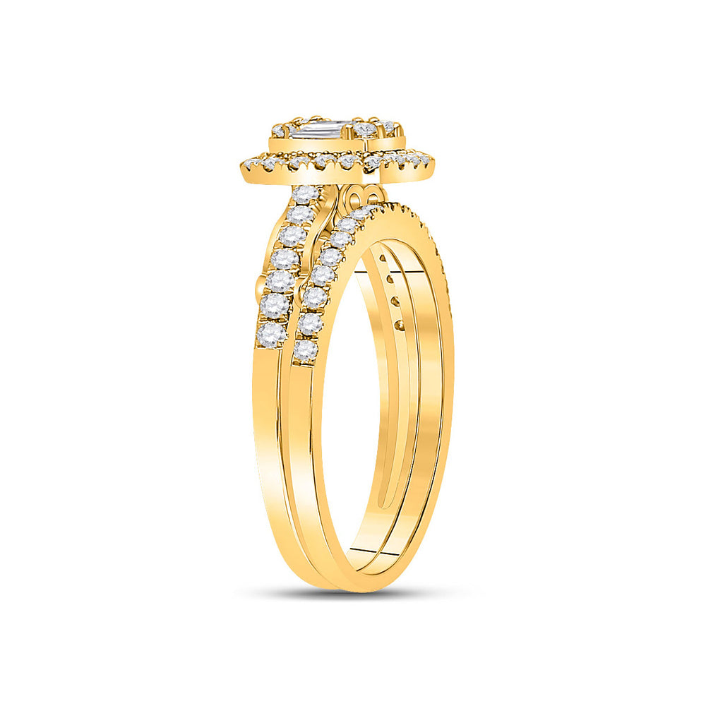 3/4 Carat (G-HI1) Baguette Diamond Engagement Ring Wedding Set in 14K Yellow Gold Image 2