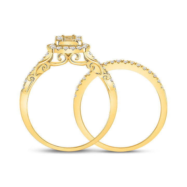 3/4 Carat (G-HI1) Baguette Diamond Engagement Ring Wedding Set in 14K Yellow Gold Image 3