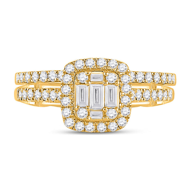 3/4 Carat (G-HI1) Baguette Diamond Engagement Ring Wedding Set in 14K Yellow Gold Image 4