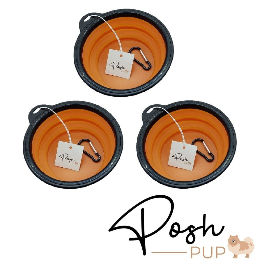 5" Orange Silicone Portable Foldable Collapsible Pet Bowl by Posh Pup Image 1