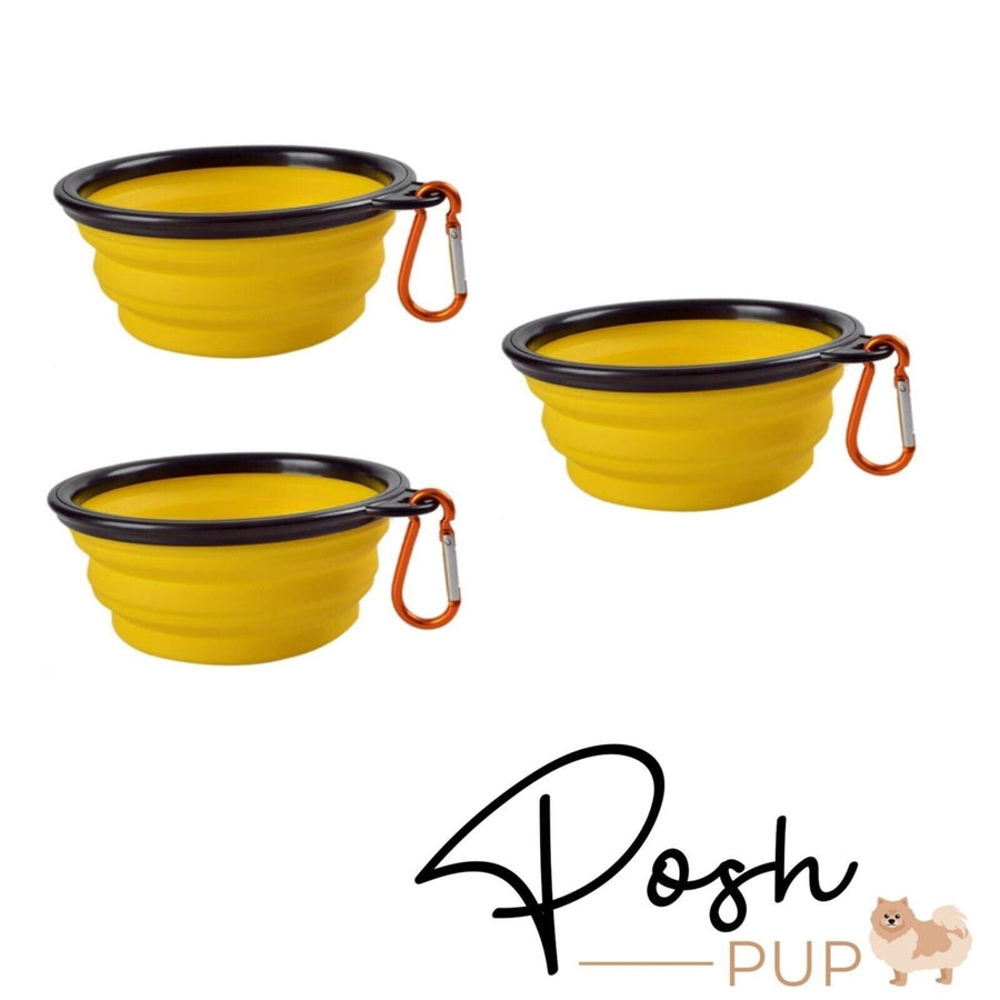 5" Yellow Silicone Portable Foldable Collapsible Pet Bowl by Posh Pup Image 1