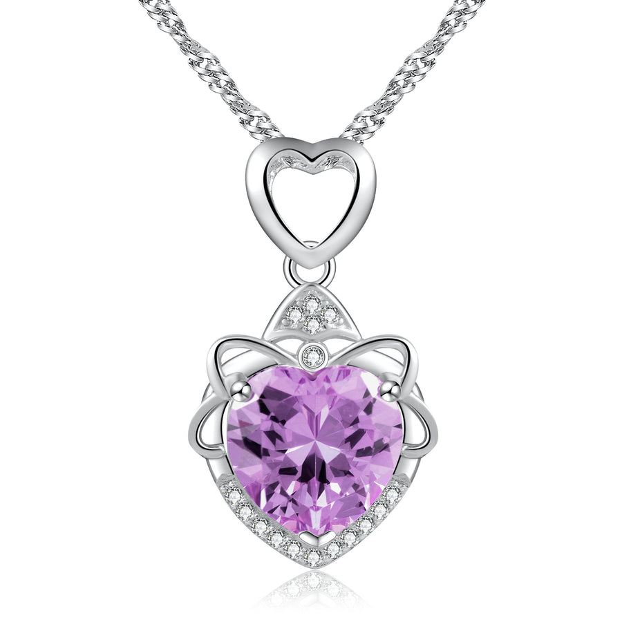 14k White Gold Plated Love Heart Cubic Zirconia Princess Pendant Necklace Image 1
