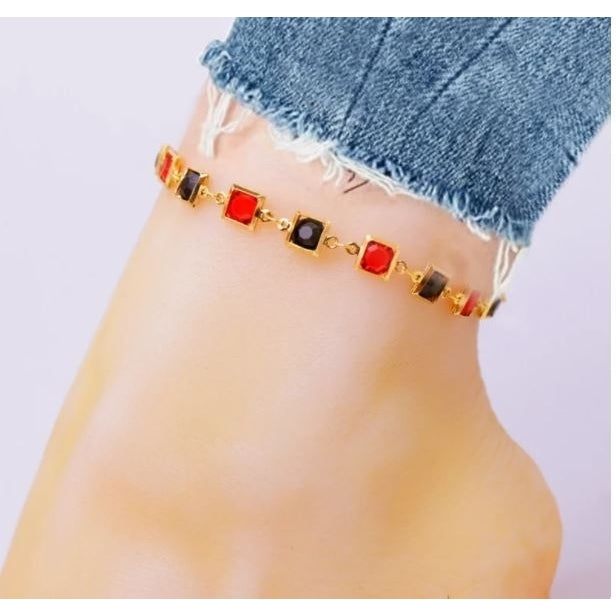 Red and black Crystal Square Ankle Bracelet Image 1