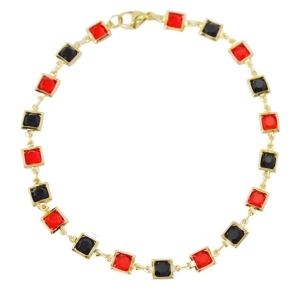Red and black Crystal Square Ankle Bracelet Image 2