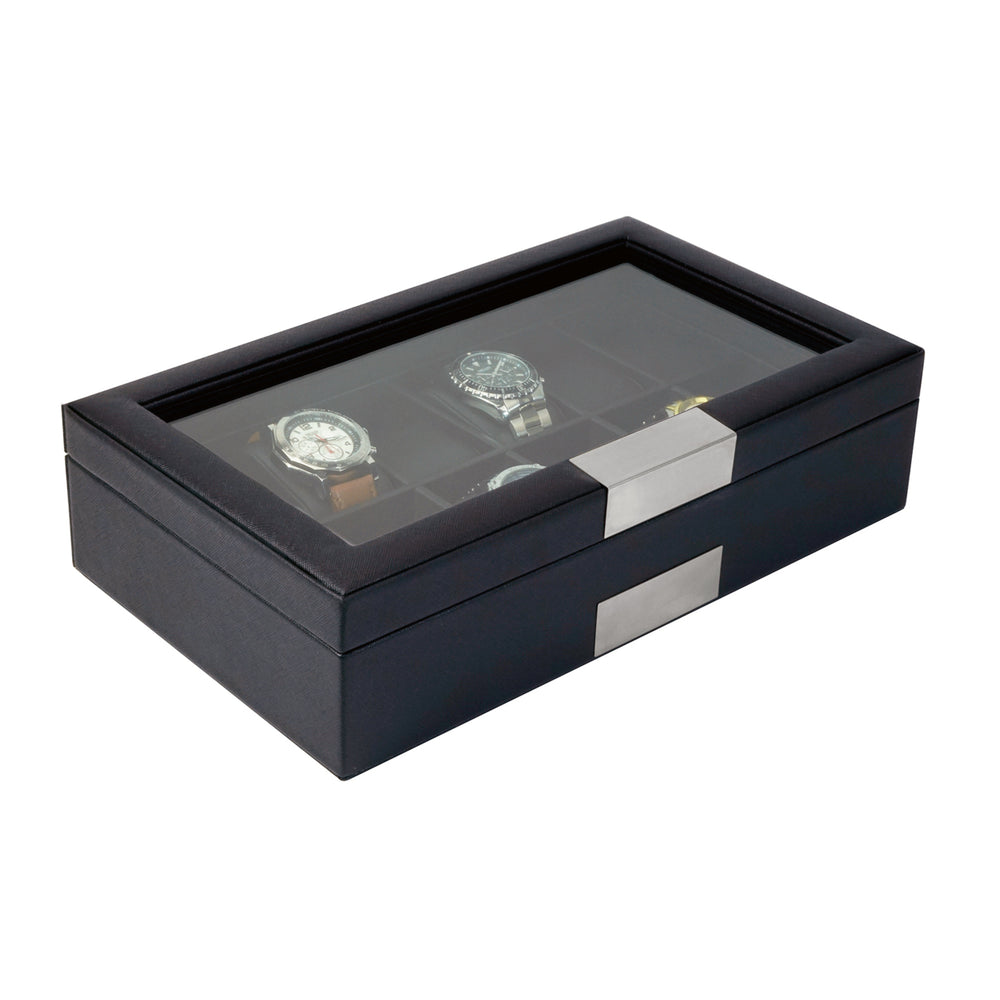 12 Slots MDF and PU Leather Watch Display Case Glass Top Jewelry Collection Storage Box Organizer Men and Women Image 2