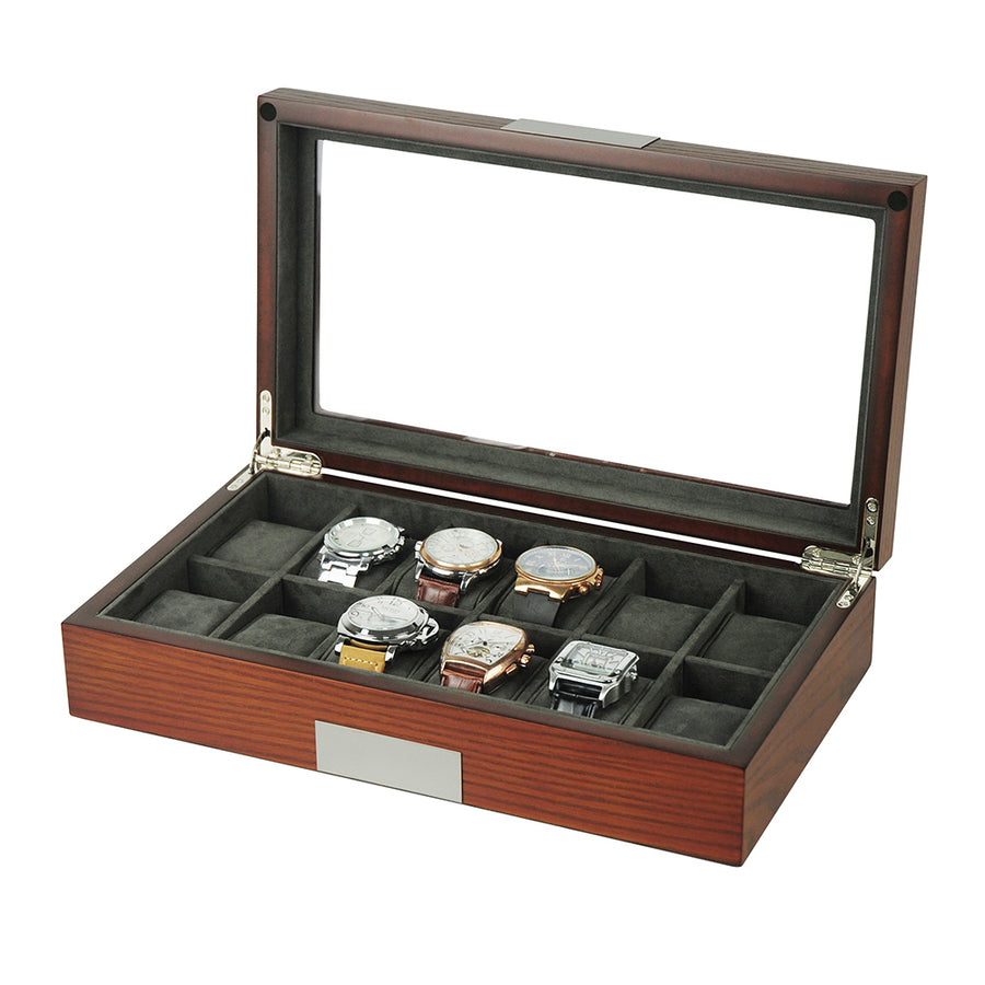 12 Slots Wooden Watch Display Case Glass Top Jewelry Collection Storage Box Organizer for Men and Women Image 1