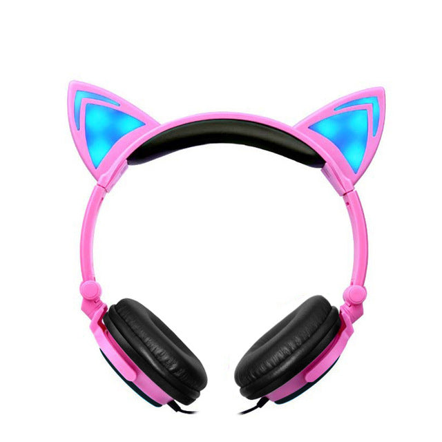 navor Cat Ear Wired Kids Foldable Earphones with LED Flashing Light Compatible with Cell Phone Laptop Computer iPad PC Image 1