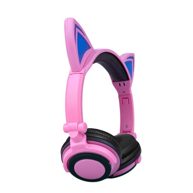 navor Cat Ear Wired Kids Foldable Earphones with LED Flashing Light Compatible with Cell Phone Laptop Computer iPad PC Image 4