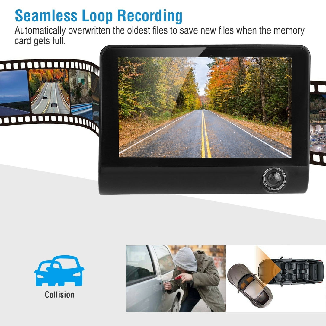 1296P Car DVR Dash Camera 4In 3 Lens Vehicle Driving Recorder Seamless Recording Image 4