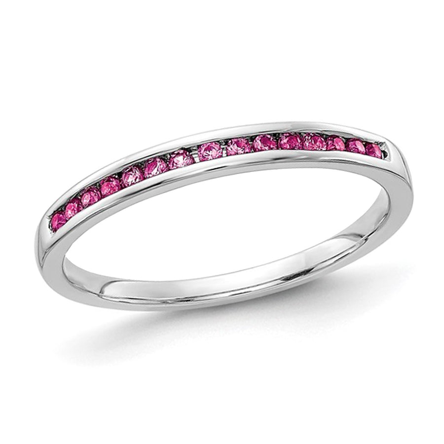 1/7 Carat (ctw) Pink Sapphire Wedding Band Ring in 14K White Gold Image 1