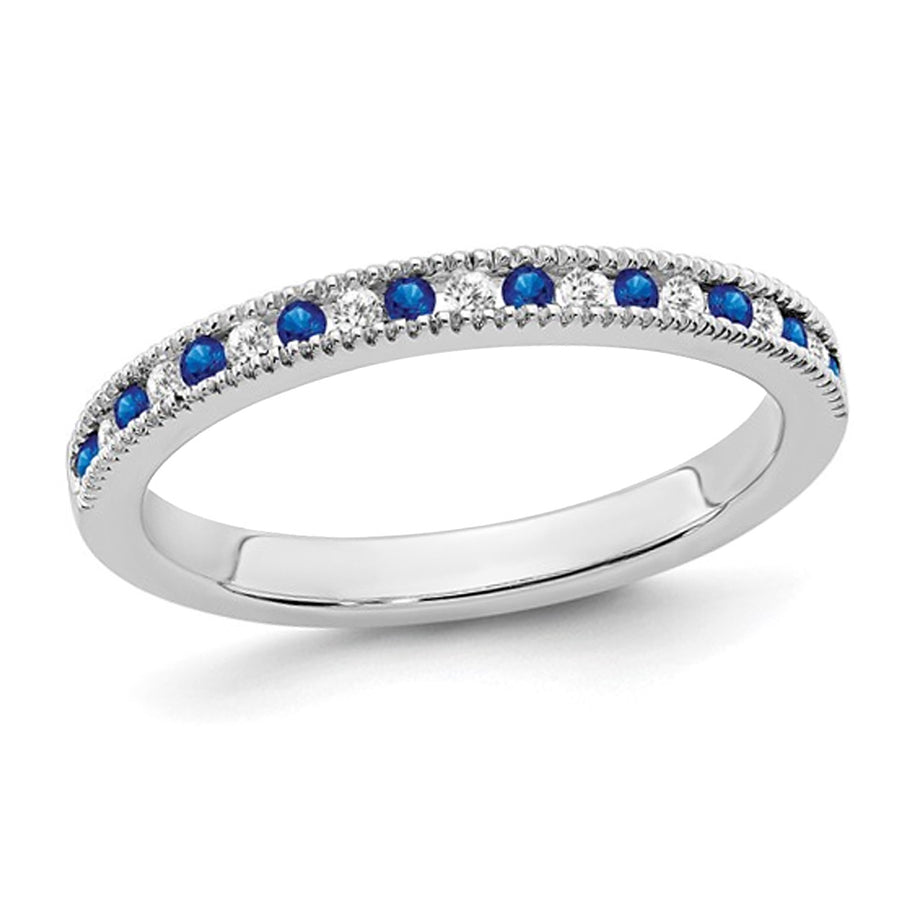 1/4 Carat (ctw) Blue Sapphire Semi-Eternity Wedding Band Ring in 14K White Gold with Diamonds Image 1