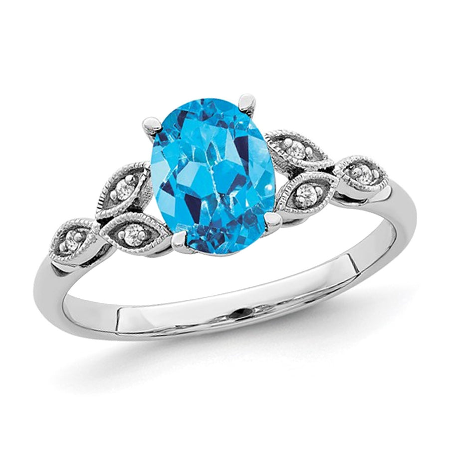 1.30 Carat (ctw) Oval-Cut Blue Topaz Ring in 14K White Gold Image 1