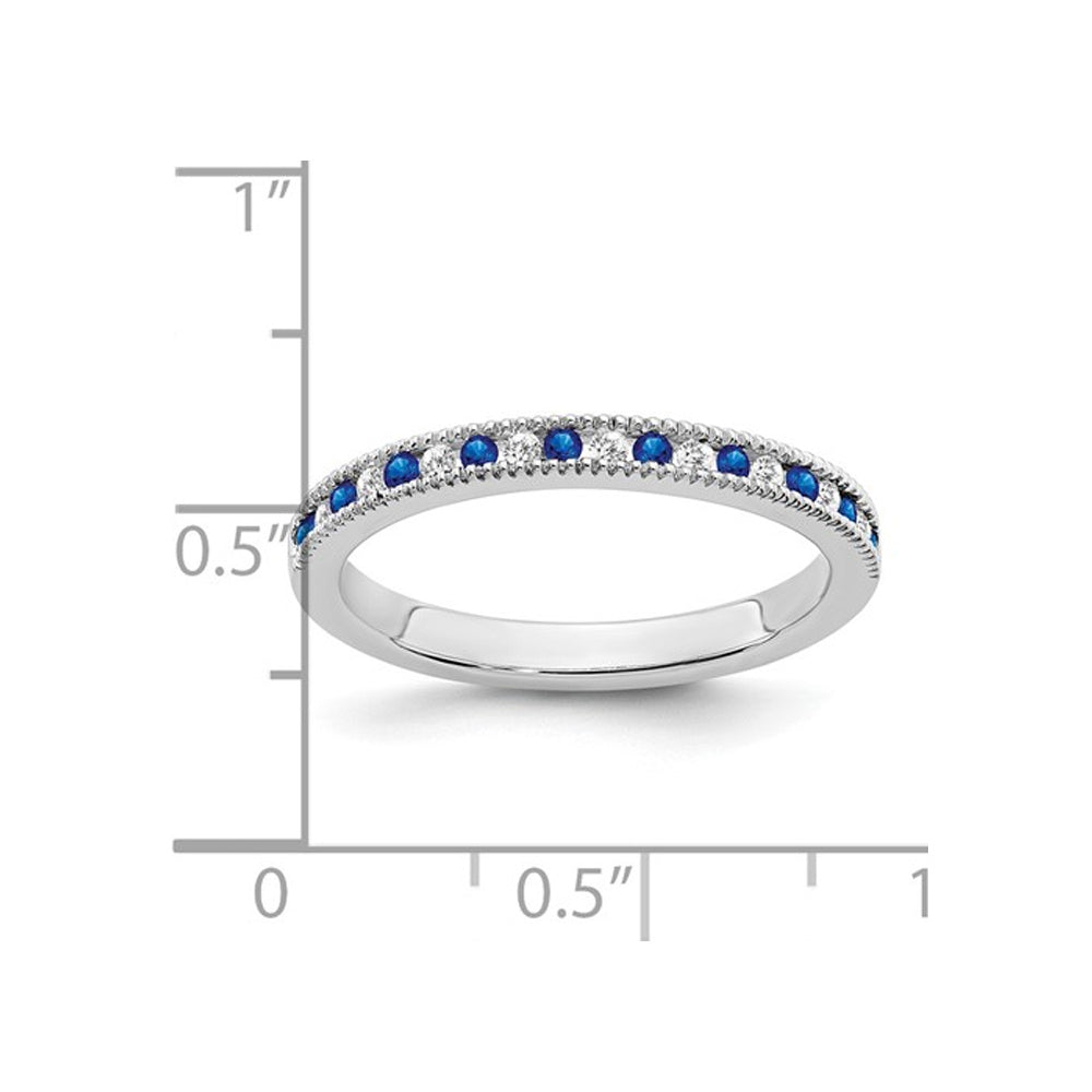 1/4 Carat (ctw) Blue Sapphire Semi-Eternity Wedding Band Ring in 14K White Gold with Diamonds Image 3