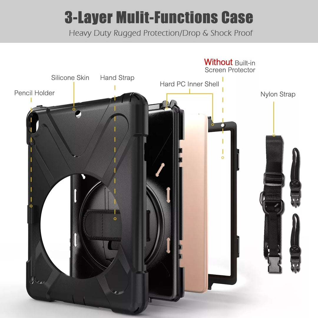 navor Case Compatible with iPad Air 3 10.5" 2019Rugged Rotating Kickstand with Built-in Pencil HolderHand Strap and Image 6