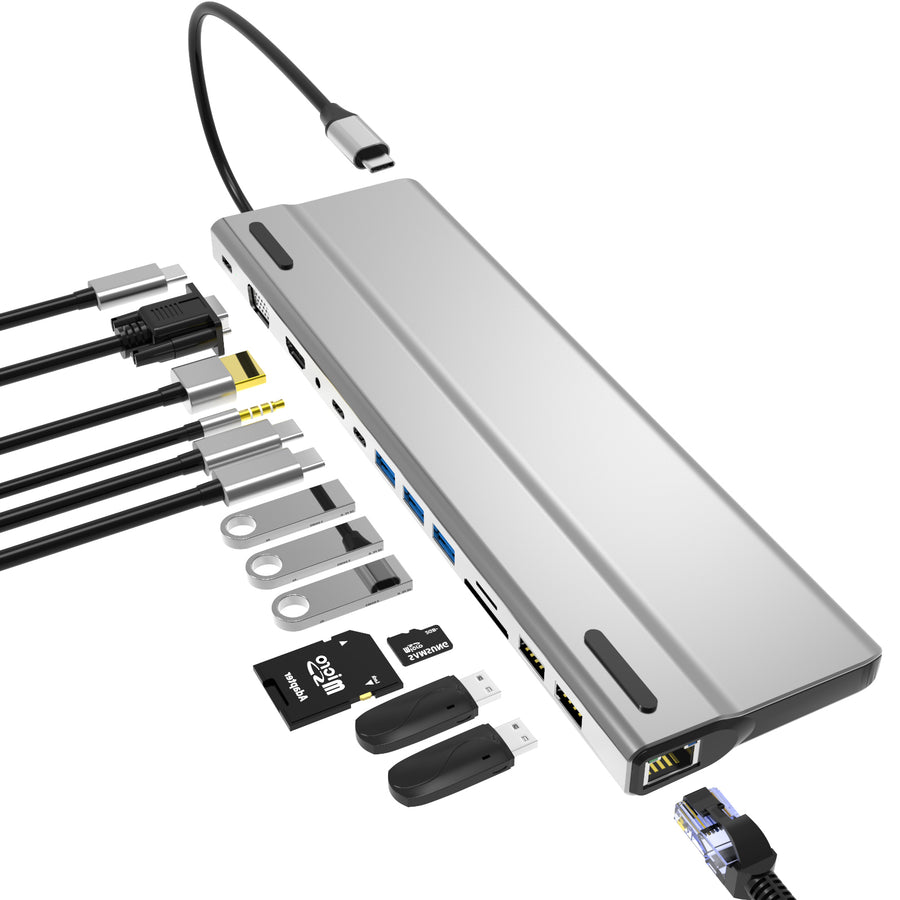 navor 14-in-1 USB C HubUSB Type-C Dongle with HDMIVGA5 USB PortsPDSD Card SlotRJ45 LAN Port3.5mm Audio Port2 Type-C Data Image 1