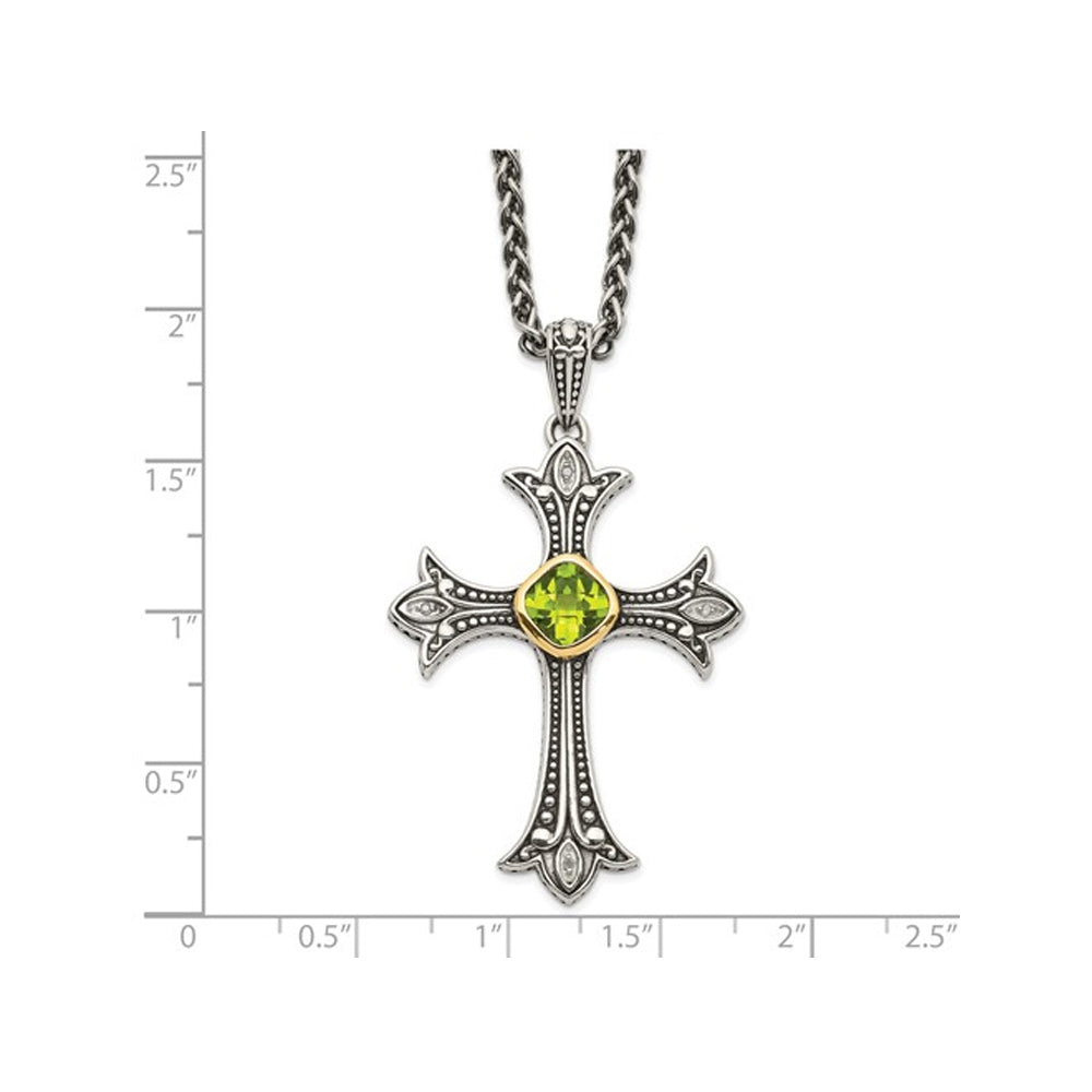 1.05 Carat (ctw) Peridot Cross Pendant Necklace in Sterling Silver with Chain Image 2