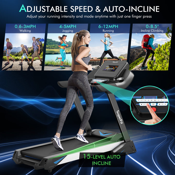 4.75HP Folding Treadmill Gym Exercise Machine w/ Auto Incline LED Screen Black Image 4
