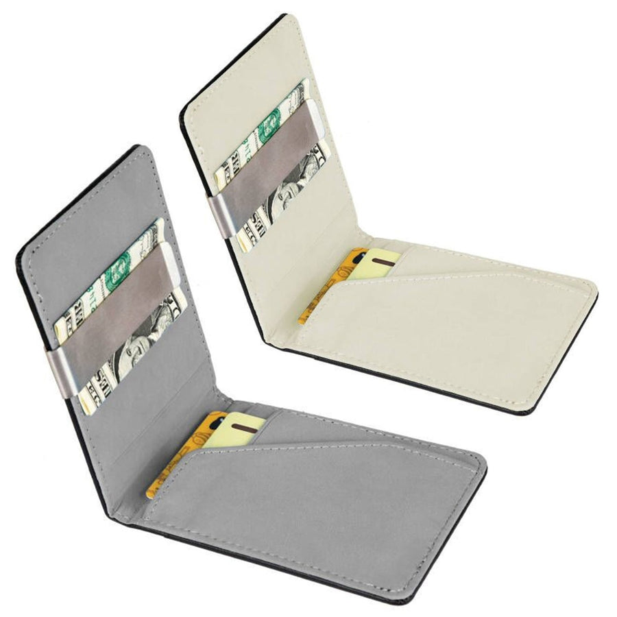 2Pcs Unisex PU Leather Wallet RFID Blocking Slim Bifold Credit Card Holder with Money Clip Image 1