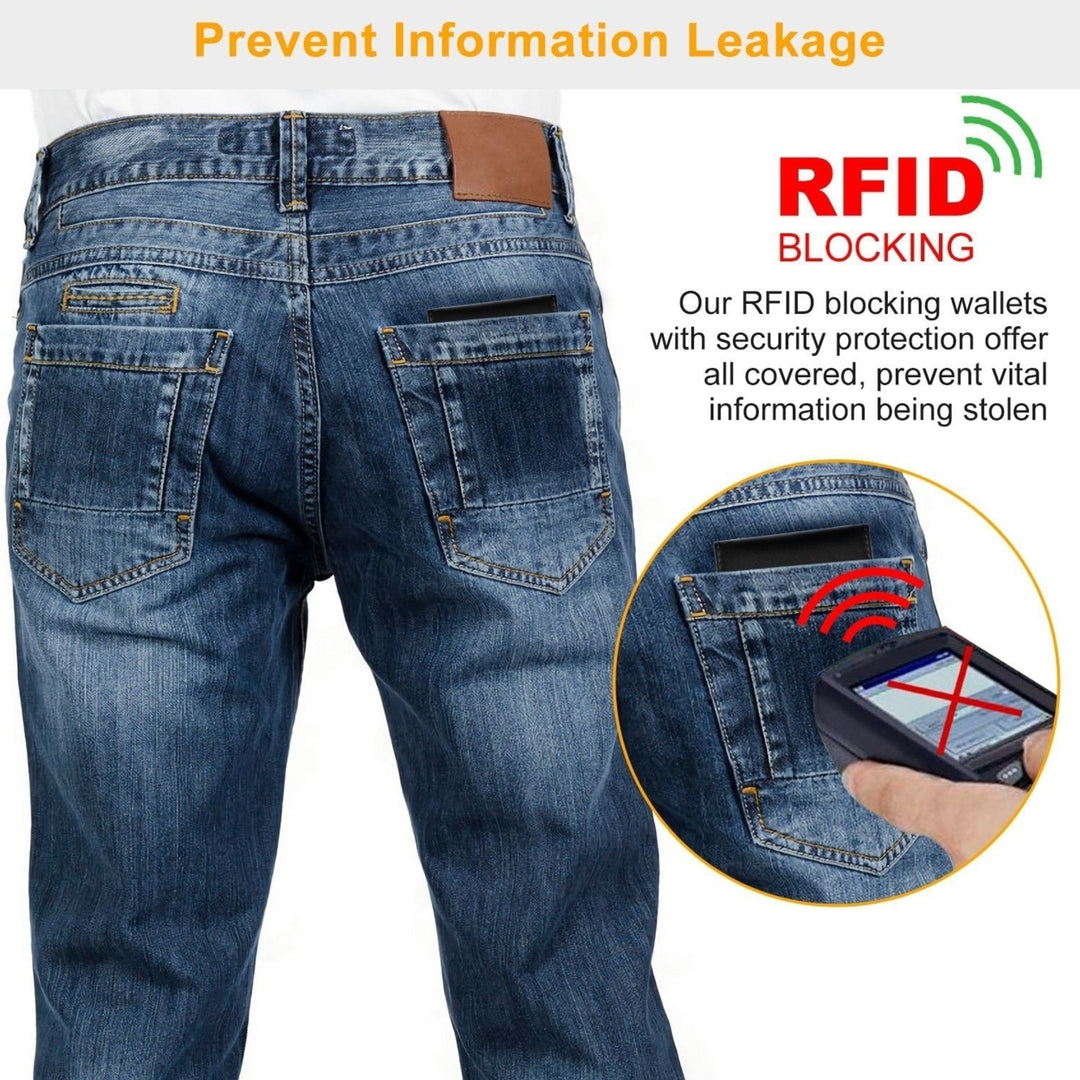 2Pcs Unisex PU Leather Wallet RFID Blocking Slim Bifold Credit Card Holder with Money Clip Image 4